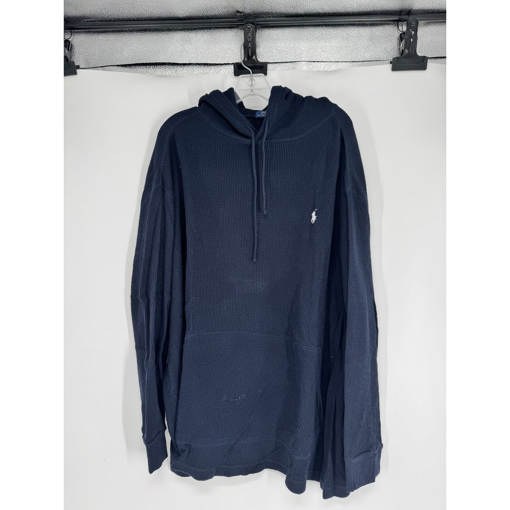 Polo Ralph Lauren Hoodie 3XB 3XL Big Navy Waffle Knit Thermal Sweatshirt Pony